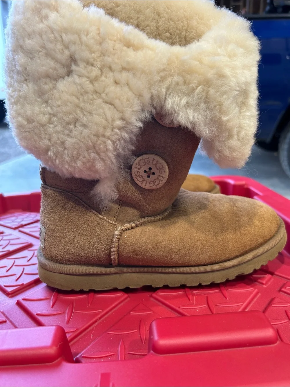 UGG Chestnut Brown Suede Shearling Cuff Boots